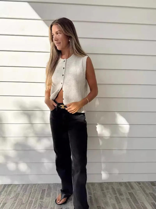 Gilet en Maille Sans Manches Elienya - Beige