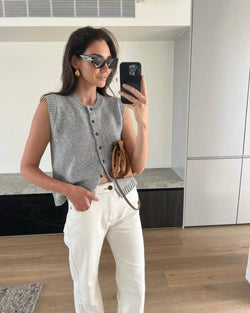 Gilet en Maille Sans Manches Elienya - Gris