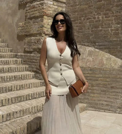 Gilet sans Manches Cintré Équinoxe - Beige / 34