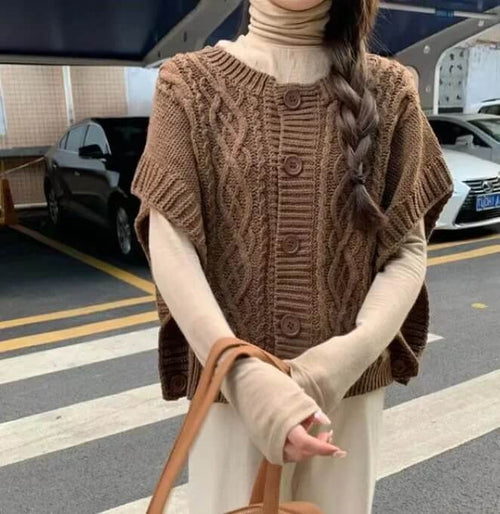 Gilet Sans Manches en Maille Torsadée Elinor - Brun / 34