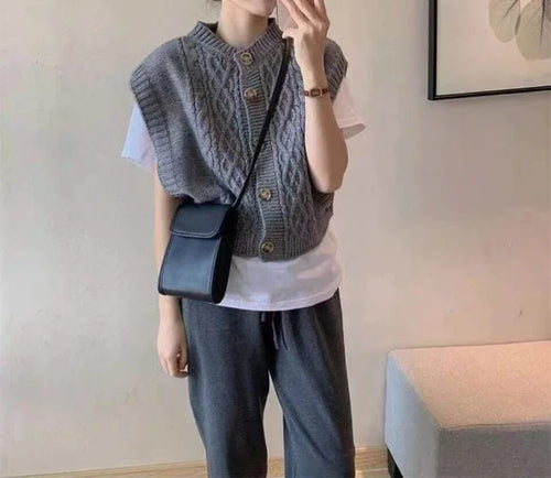 Gilet Sans Manches en Maille Torsadée Elinor - Gris / 34
