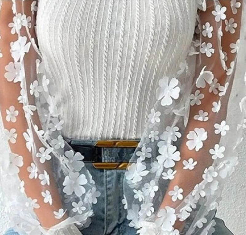Haut en Maille à Manches Tulle Floral Eudoxie