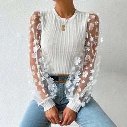 Haut en Maille à Manches Tulle Floral Eudoxie - Blanc / 34