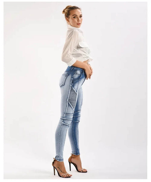 Jean Slim Biker Azur