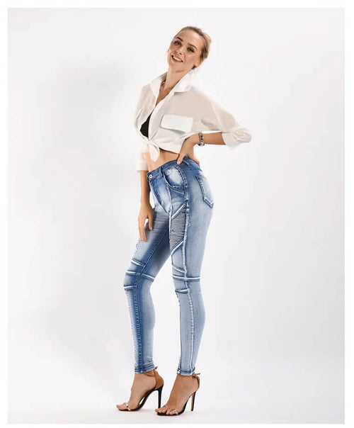 Jean Slim Biker Azur