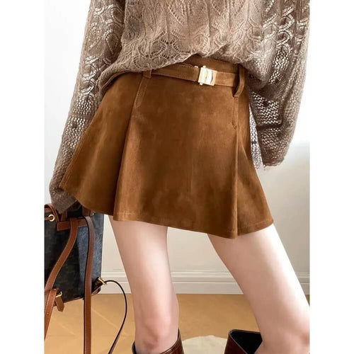 Jupe Courte Évasée en Cuir Véritable Élégie