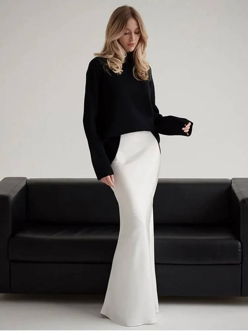 Jupe Longue Satinée Taille Haute Clarisse - Blanc / 34