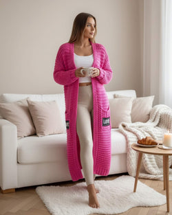 Long gilet en maille épaisse Elivra - Fushia / 34