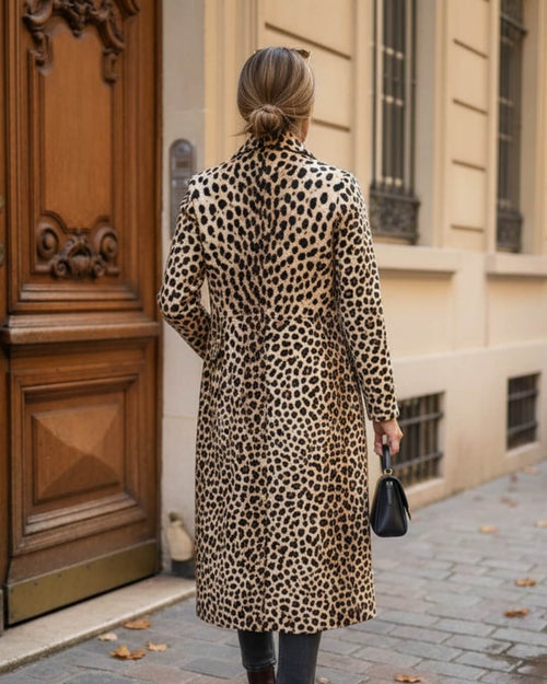 Manteau long fluide à imprimé animal Sélina