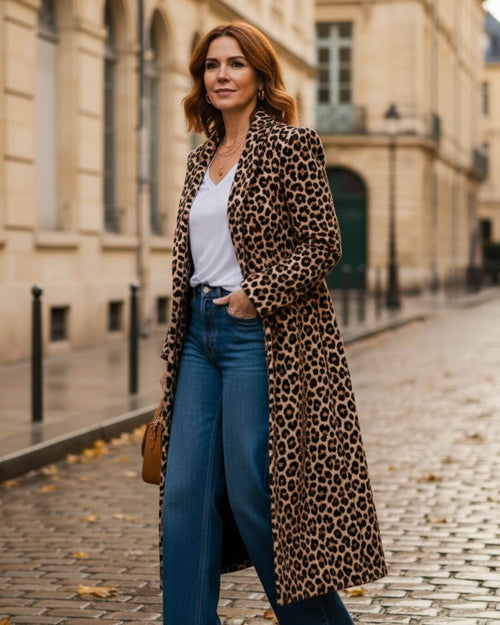 Manteau long fluide à imprimé animal Sélina