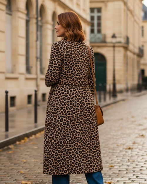 Manteau long fluide à imprimé animal Sélina