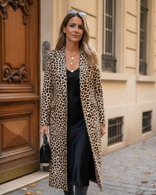 Manteau long fluide à imprimé animal Sélina - Beige / 34