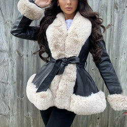 Manteau Mi-Long Similicuir et Fausse Fourrure Elvynne - Noir / 34