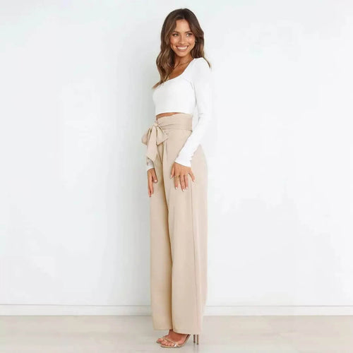 Pantalon Large Taille Haute Amalia - Beige / 34