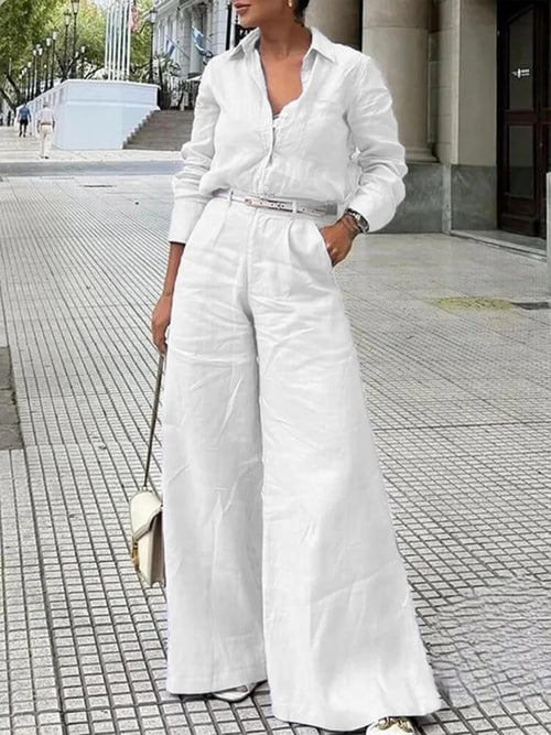 Pantalon Palazzo Taille Haute Céleste - Blanc / 34