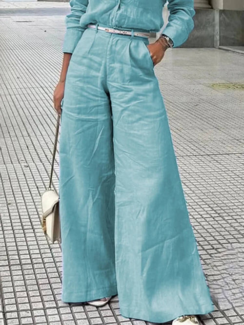 Pantalon Palazzo Taille Haute Céleste - Turquoise / 34
