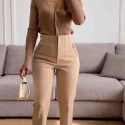 Pantalon Taille Haute Coupe Cigarette Solférino - Abricot / 34