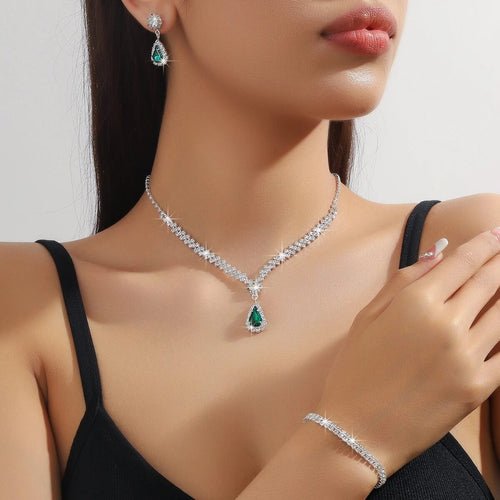 Parure de Bijoux 3 Pièces Pervenche - Vert Émeraude