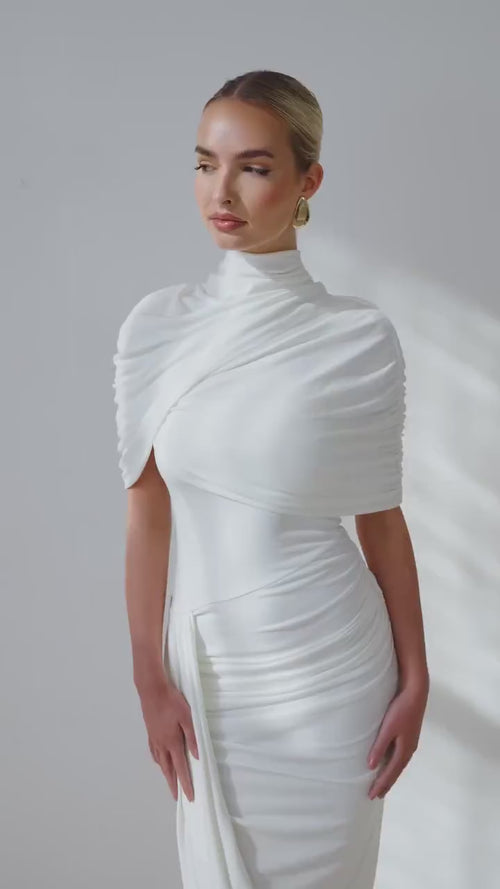 Robe Midi Drapée à Manches Cape Augustine