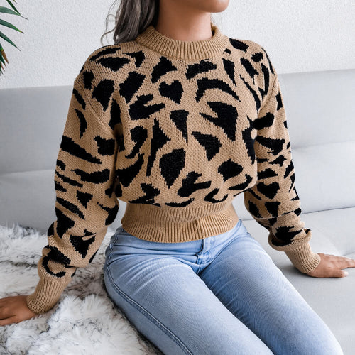 Pull à Col Montant Imprimé Animalier Loriane - Brun / 34