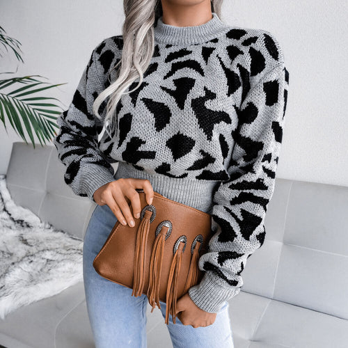 Pull à Col Montant Imprimé Animalier Loriane - Gris Sauge / 34