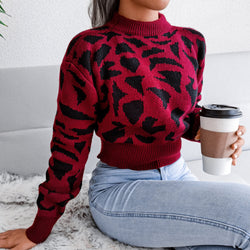 Pull à Col Montant Imprimé Animalier Loriane - Rouge / 34