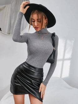 Pull Col Roulé en Maille Côtelée Elanice - Gris / 34