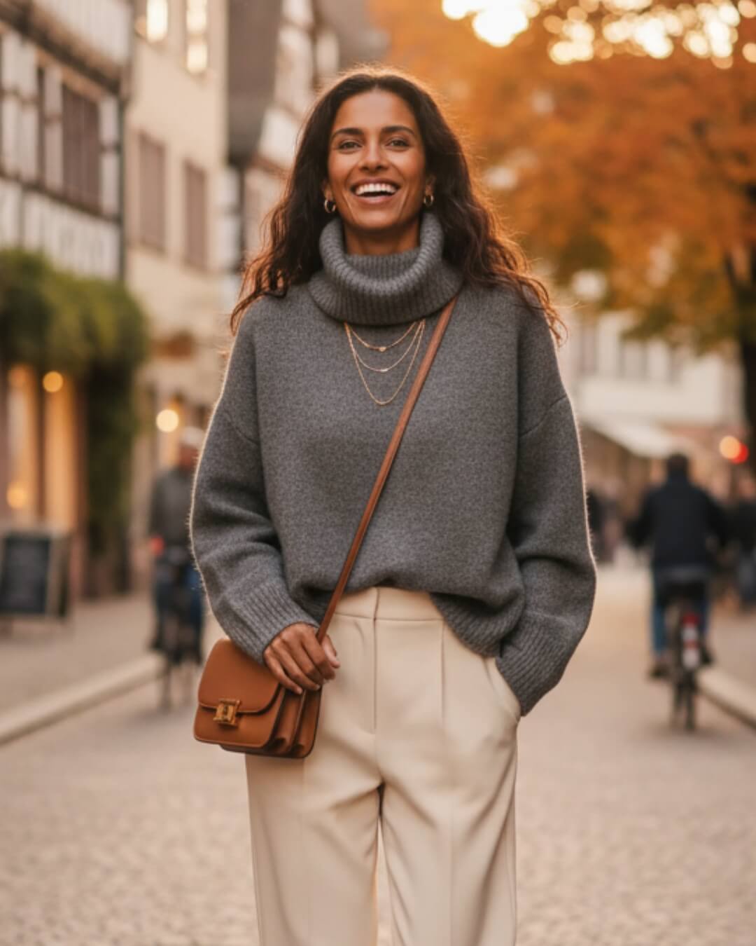 Pull Col Roulé Oversize en Maille Épaisse Lyrianne-Beige-