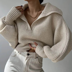 Pull Court en Maille à Col Polo Sylarie - Beige / 34