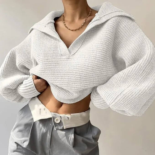 Pull Court en Maille à Col Polo Sylarie - Blanc / 34