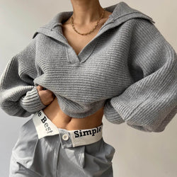 Pull Court en Maille à Col Polo Sylarie - Gris Sauge / 34