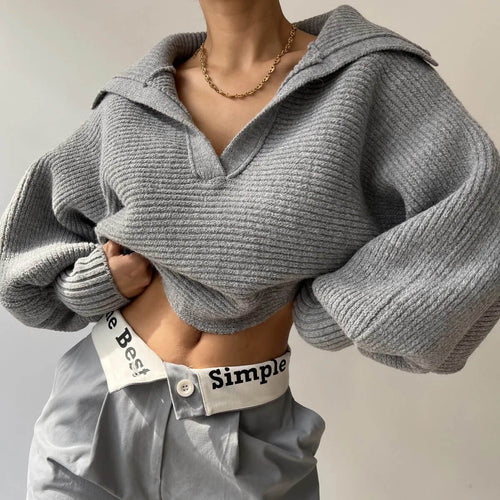 Pull Court en Maille à Col Polo Sylarie - Gris Sauge / 34