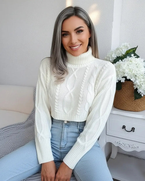 Pull Court en Maille Torsadée Elaria - Blanc / 34