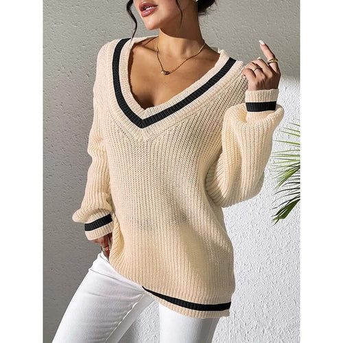 Pull en Maille à Col V Contrastant Myrise - Beige / 34
