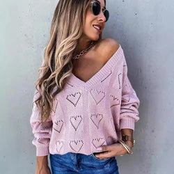 Pull en maille ajourée Lysiane - Rose / 34