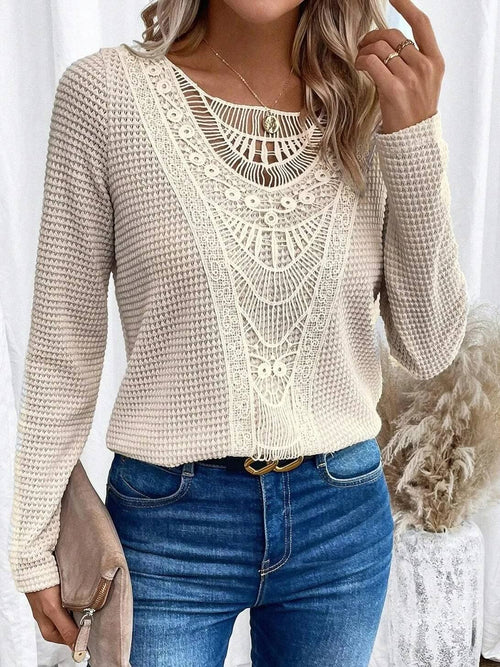 Pull en Maille Fine et Dentelle Auristelle - Beige / 34