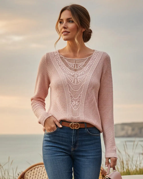 Pull en Maille Fine et Dentelle Auristelle - Rose / 34