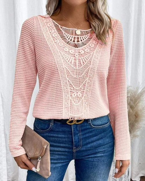 Pull en Maille Fine et Dentelle Auristelle - Rose / 34