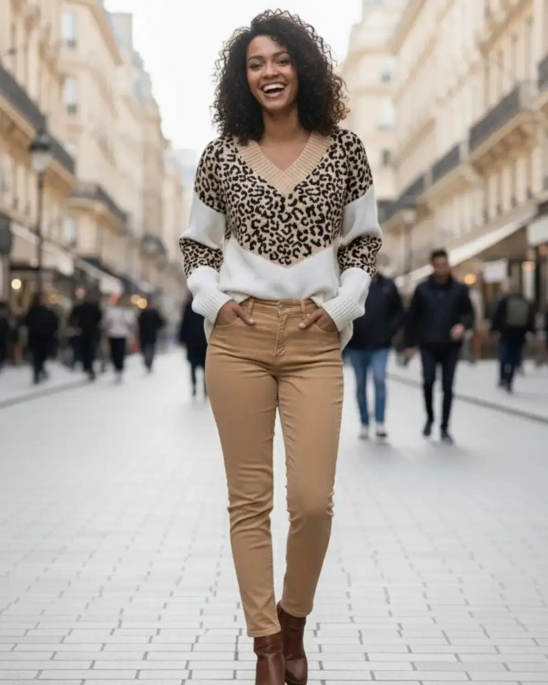 Pull en Maille Imprimé Léopard Elowise-Blanc-