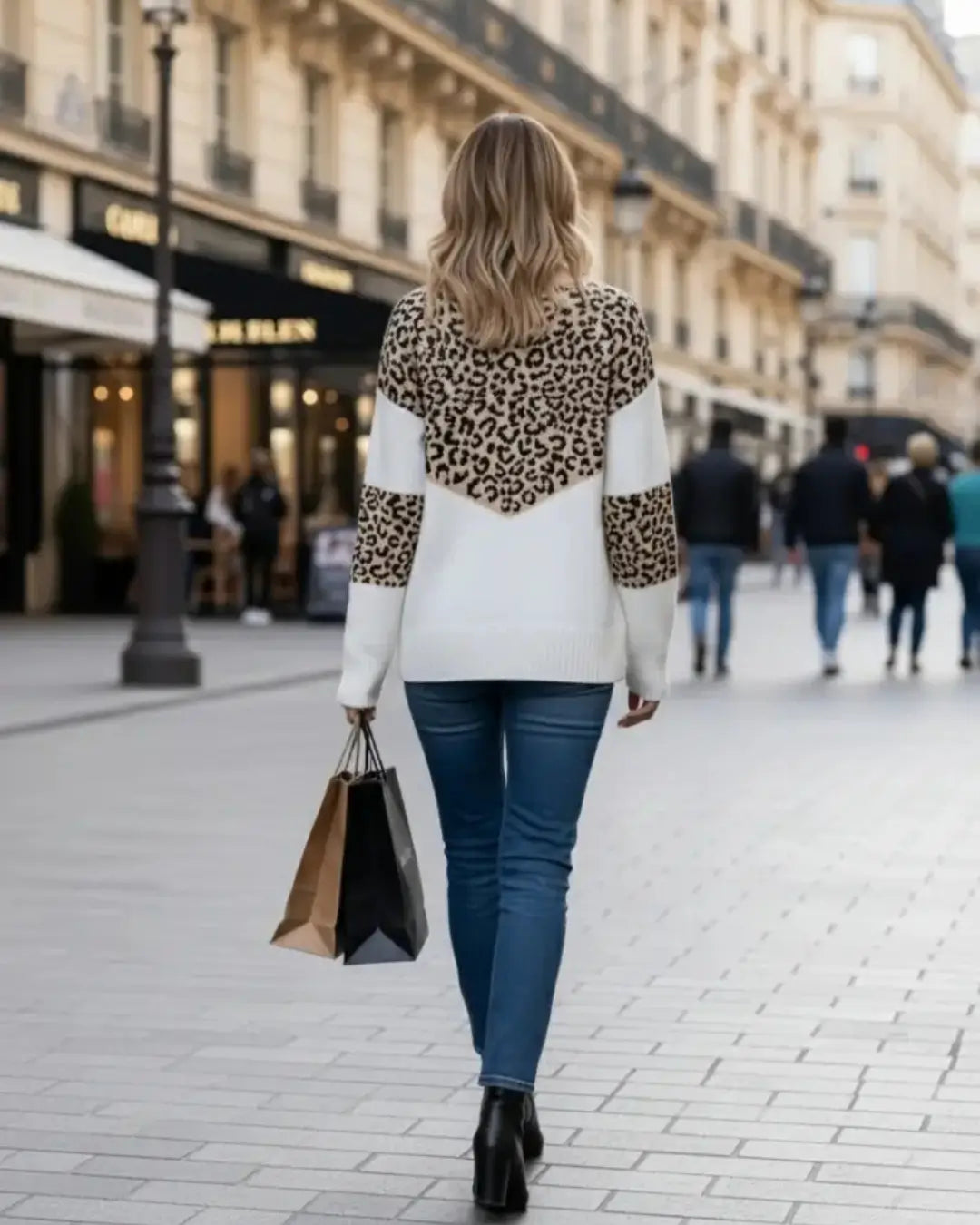 Pull en Maille Imprimé Léopard Elowise-Blanc-