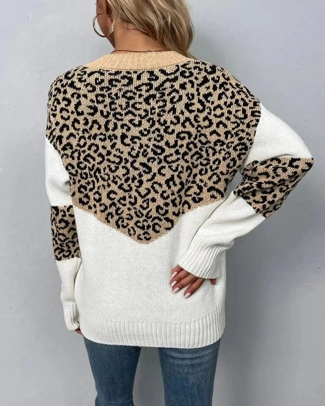 Pull en Maille Imprimé Léopard Elowise-Blanc-