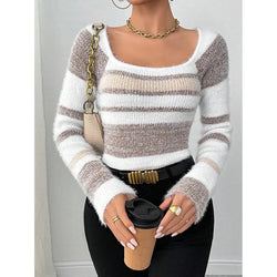 Pull Fin Rayé Col Carré Zeliane - Beige / 34