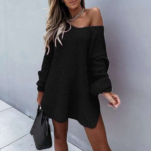 Pull Long en Maille Ajourée Niselle - Noir / 34