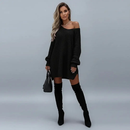 Pull Long en Maille Ajourée Niselle - Noir / 34