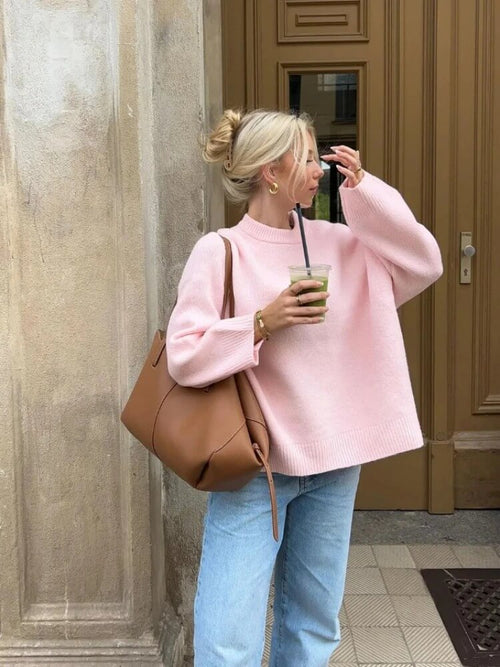 Pull Oversize à Col Montant Avelia - Rose / 34