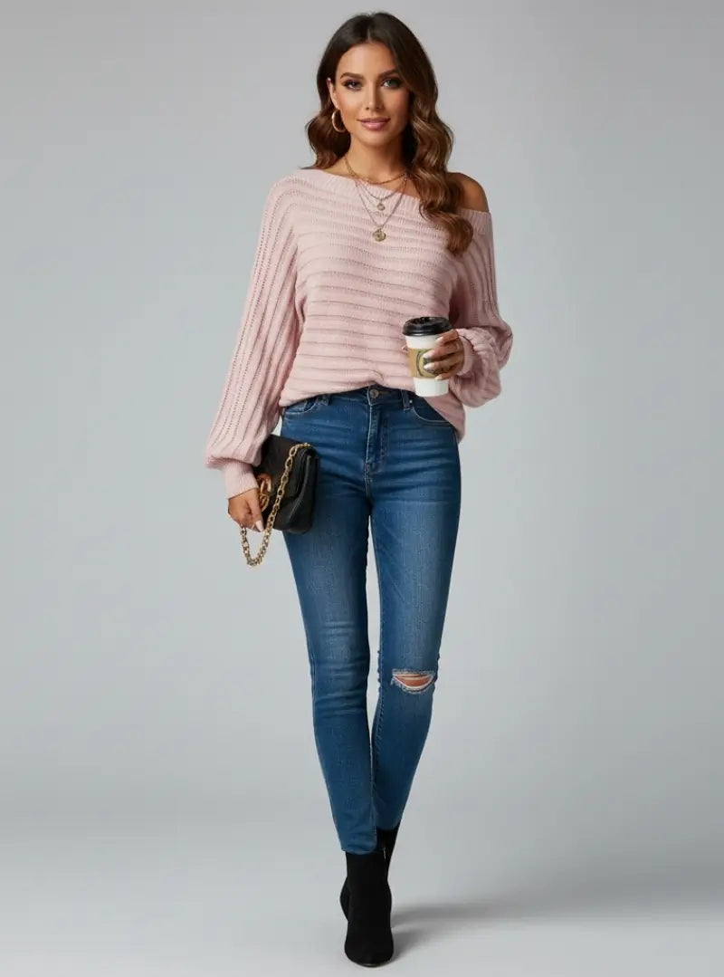 Pull Oversize en Maille Asymétrique Armelle-Rose-