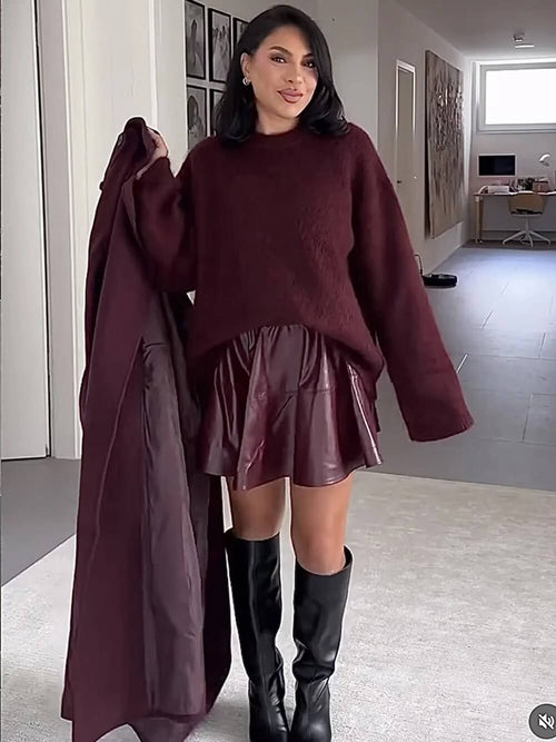 Pull Oversize en Maille Douce Seralys - Bordeaux / 34