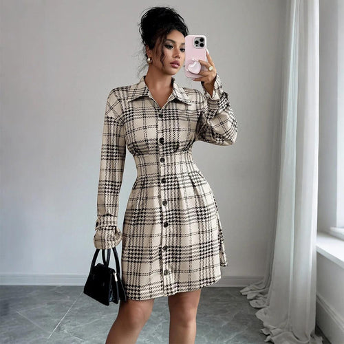 Robe-chemise courte à carreaux Astoria