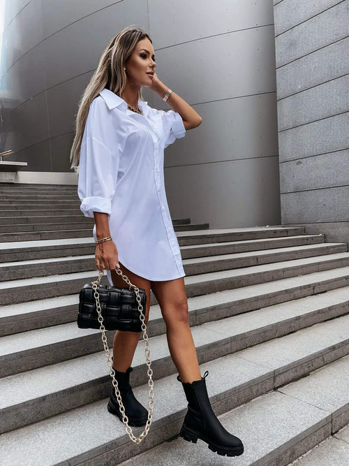 Robe Chemise Courte Manches Retroussables Soline