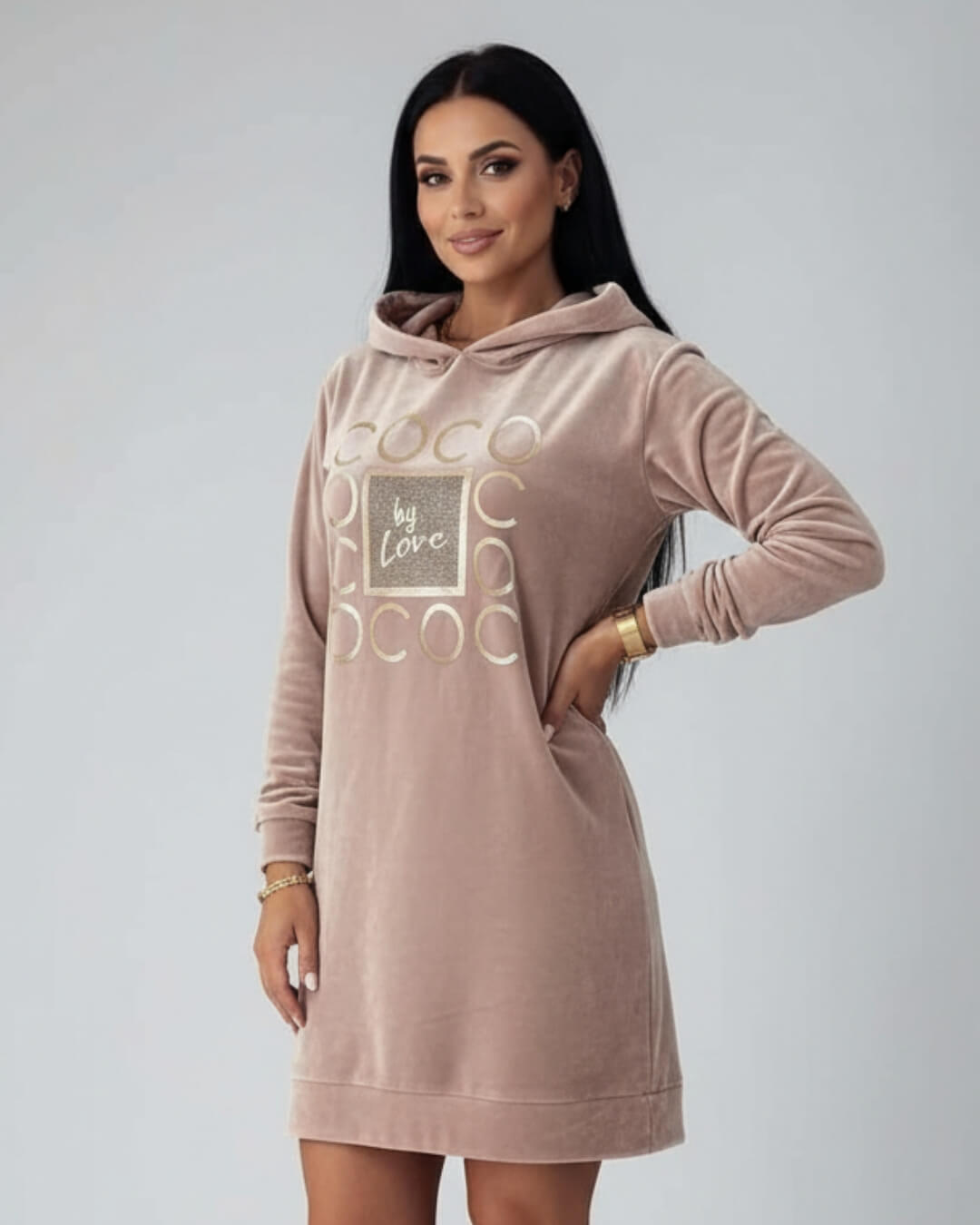 Robe Cocoon Alvéra — Velours Doux & Style Décontracté-Taupe rosé-